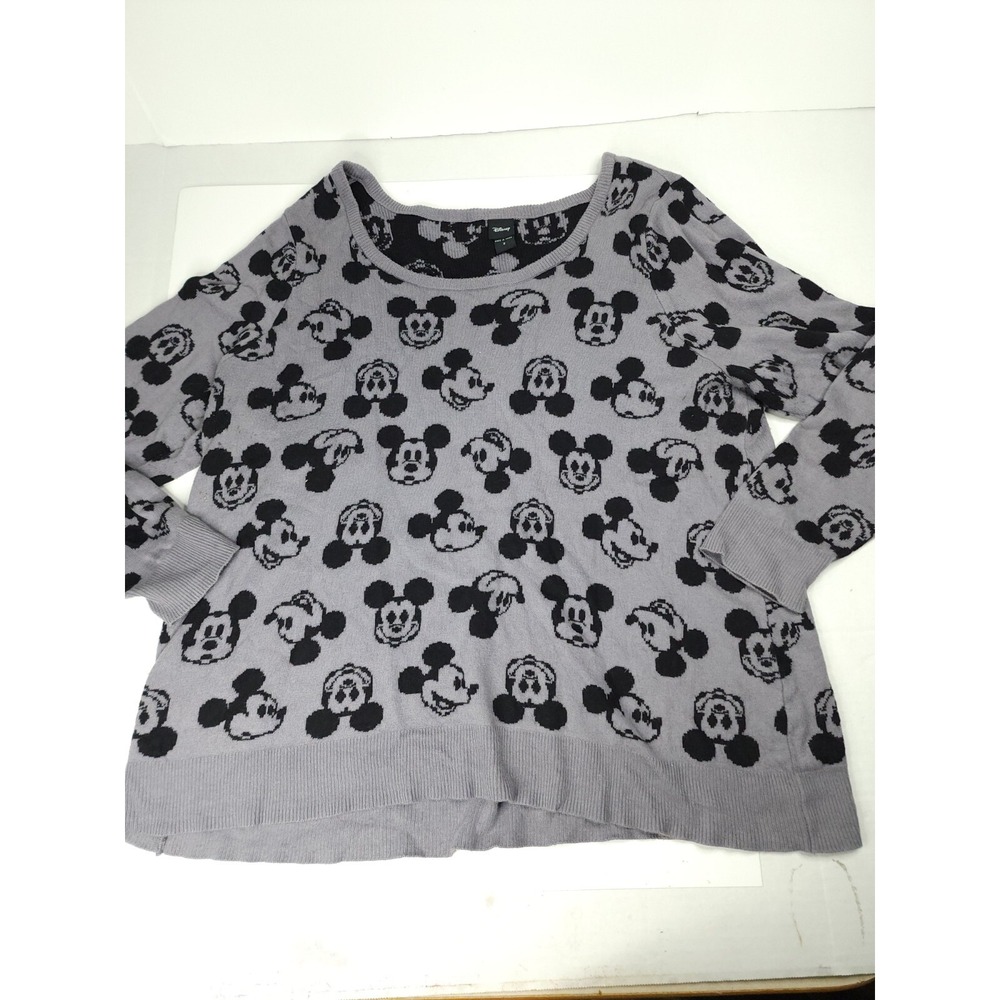 Disney Mickey Mouse Sweater Knit Scoop Neck Pullover Long Sleeve Gray Women 2